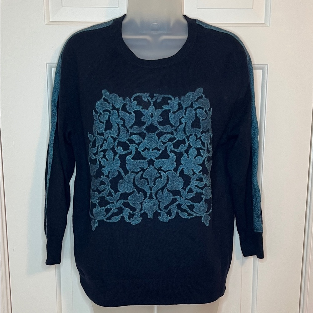J Crew Embellished Wool Cashmere 3/4 Sleeve Crewneck Sweater. Sz 6